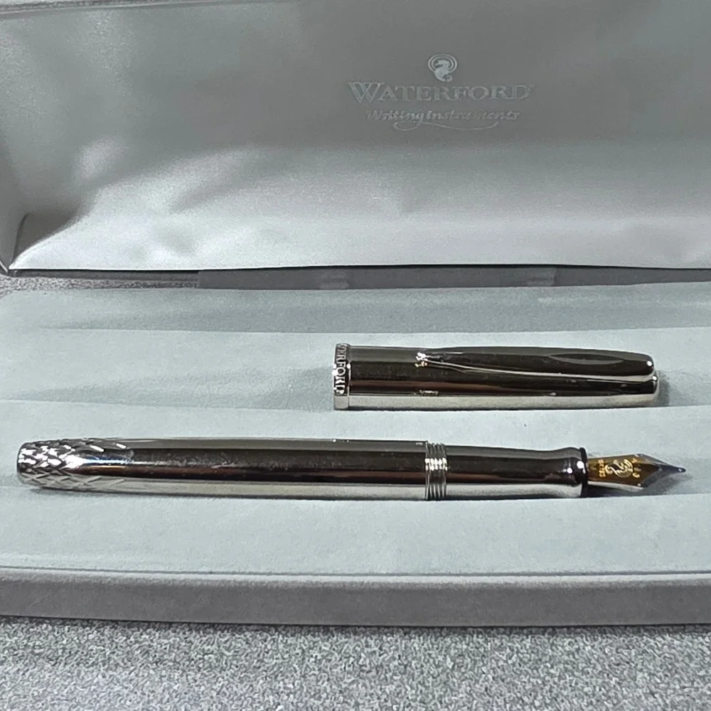 Waterford Lismore Silver Fountain Pen Excellent Engraved Diamond Pattern Boxed
